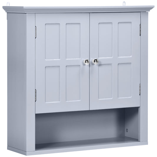 Bathroom Wall Cabinet, Medicine Cabinet, Over Toilet Storage Cabinet with Adjustable Shelf and 2 Doors for Hallway, Living Room, Gray