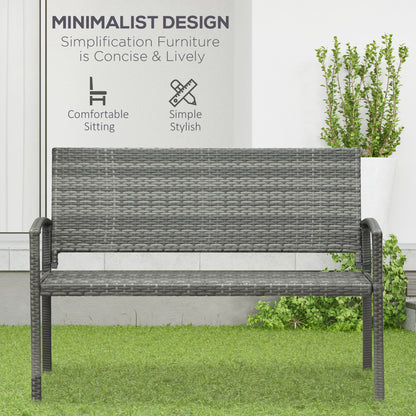 Rattan Wicker Loveseat Garden Bench Hand Woven Portable Backyard Gray