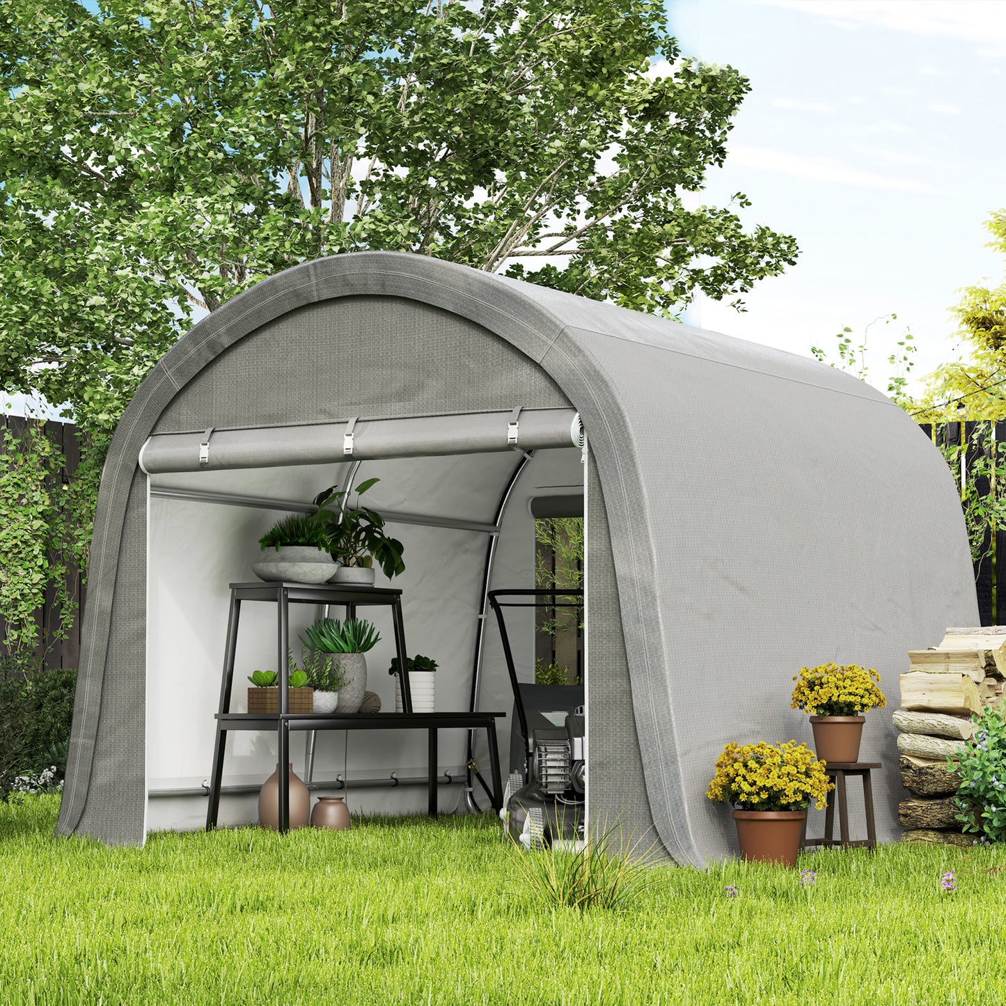 10' x 10' Outdoor Storage Tent, Heavy Duty and Waterproof Portable Shed for Bike, Motorcycle & Garden Tools, Light Grey