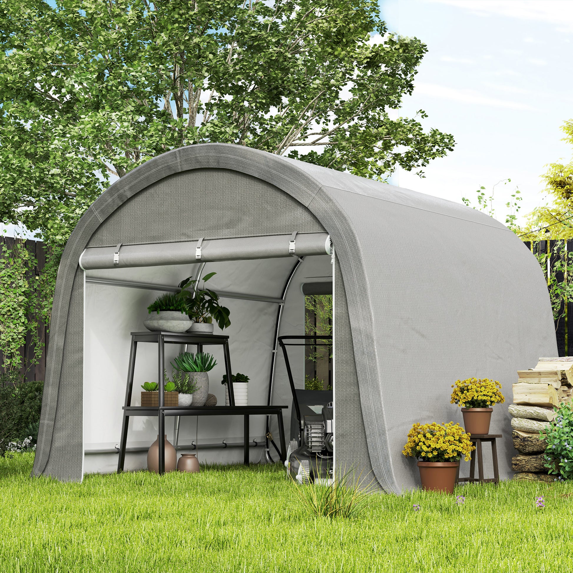 10' x 10' Outdoor Storage Tent, Heavy Duty and Waterproof Portable Shed for Bike, Motorcycle & Garden Tools, Light Grey