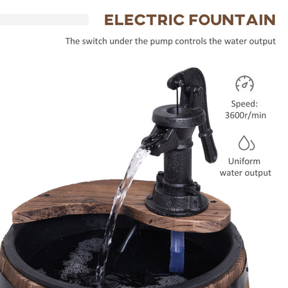 Wooden Outdoor Fountain, Electrical Barrel Waterfall with 3600r/min Speed Pump for Patio, Backyard, Carbonized