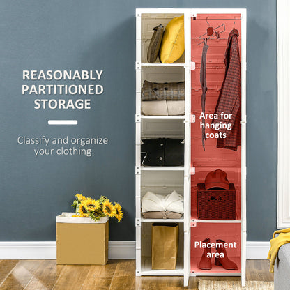 Portable Wardrobe Closet, Folding Bedroom Wardrobe, Clothes Storage Organizer with Cube Compartments, White