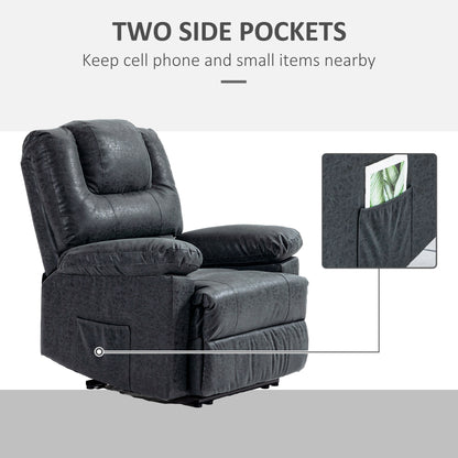 PU Leather Reclining Chair, Manual Recliner Chair for Living Room with Footrest, 2 Side Pockets, Steel Frame, Black