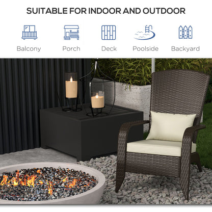 Patio Wicker Adirondack Chair, Outdoor Rattan Muskoka Chair with Cushions for Patio, Garden, Backyard Khaki