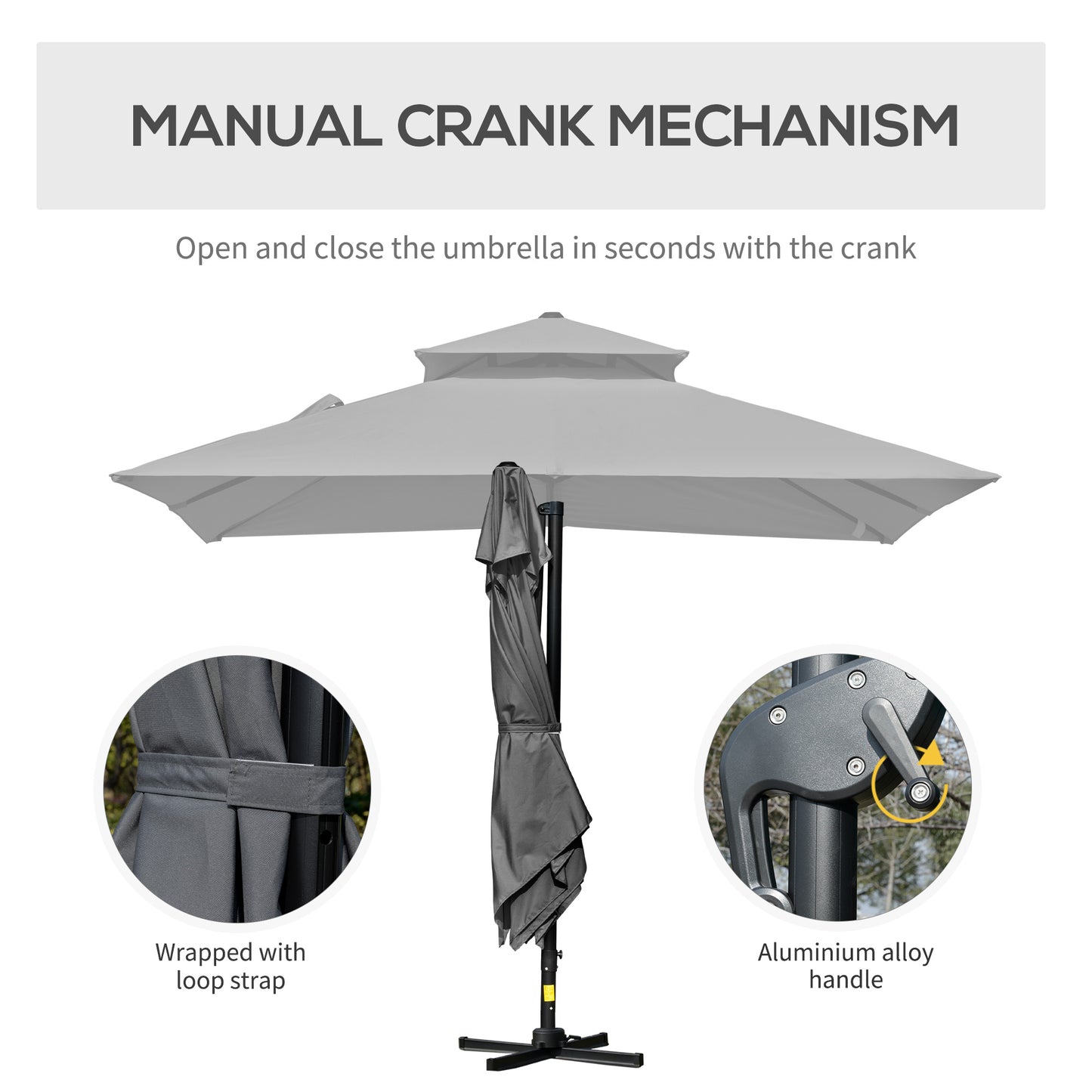 10' x 10' Cantilever Patio Umbrella, Double Top Square Offset Umbrella with 360° Rotation, 5 Adjustable Tilt Angles, Umbrella Cover, Aluminum Pole and Ribs, Charcoal Grey