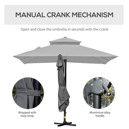 10' x 10' Cantilever Patio Umbrella, Double Top Square Offset Umbrella with 360° Rotation, 5 Adjustable Tilt Angles, Umbrella Cover, Aluminum Pole and Ribs, Charcoal Grey