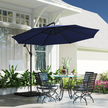 9.6ft Offset Patio Umbrella Garden Hanging Parasol Banana Cantilever Umbrella with Base, Crank, Navy Blue