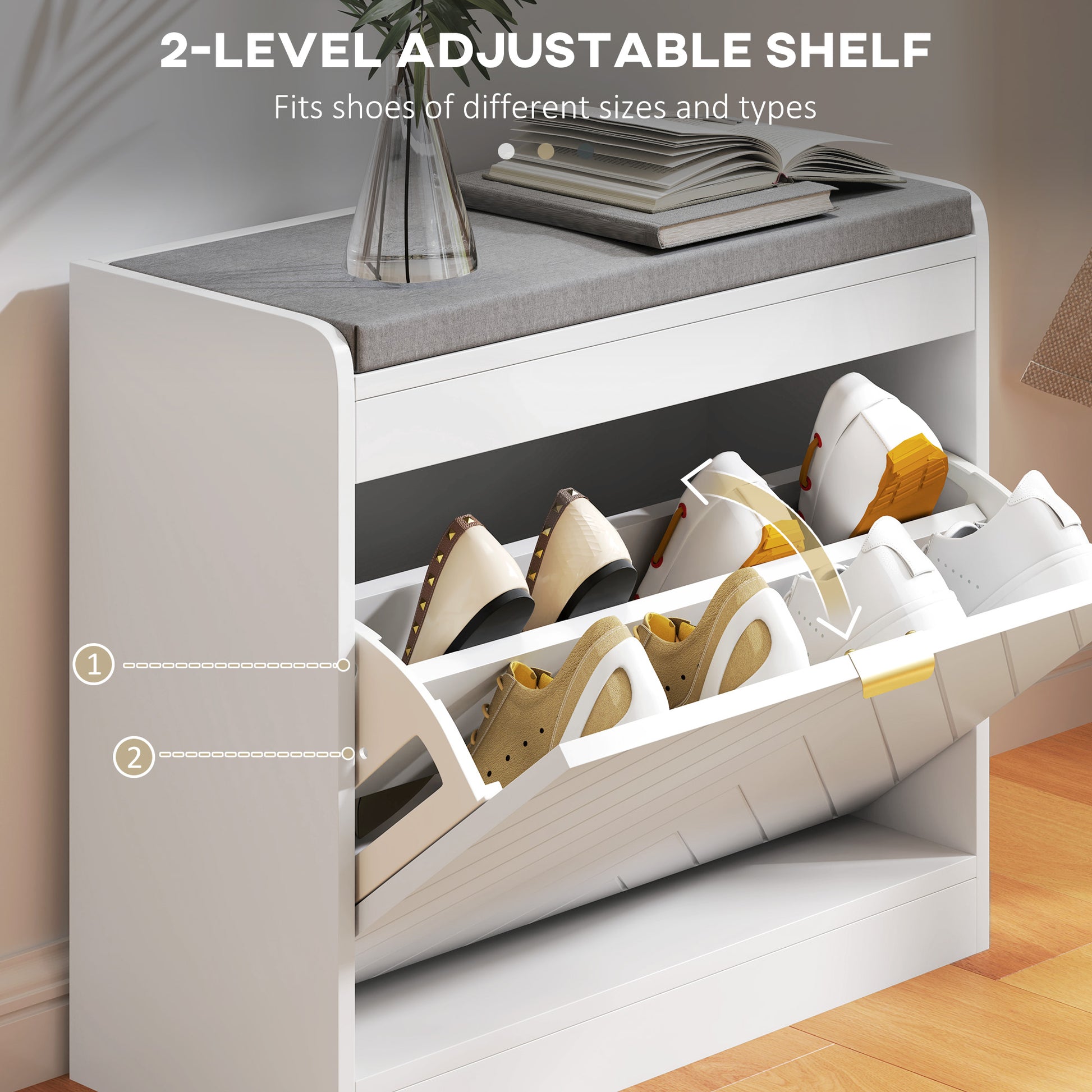 Shoe Storage with Seat, Upholstered Hallway Bench, Shoe Bench with Flip Drawer and Vent for 5 Pairs of Shoes