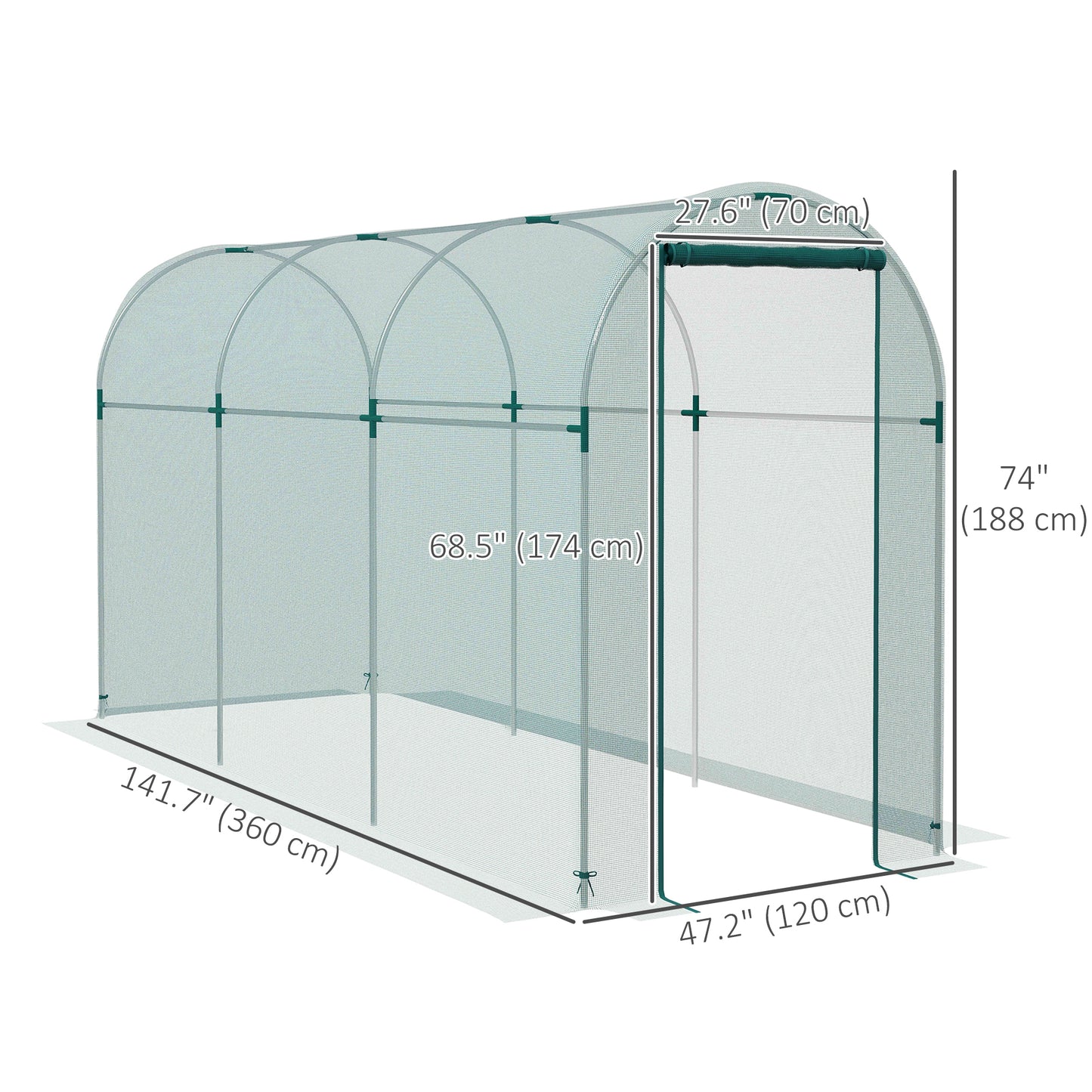 Galvanized Steel Crop Cage, Plant Protection Tent with Zippered Door, 4' x 12', Green