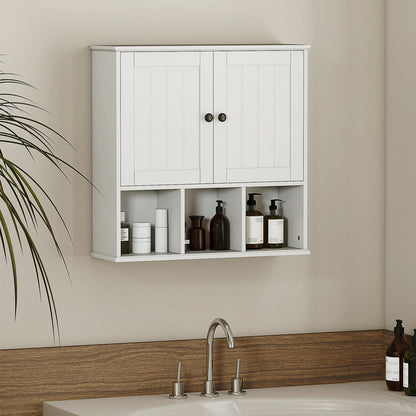 Farmhouse Bathroom Wall Cabinet, Wall Mounted Medicine Cabinet with Adjustable Shelf, Open Compartments, White
