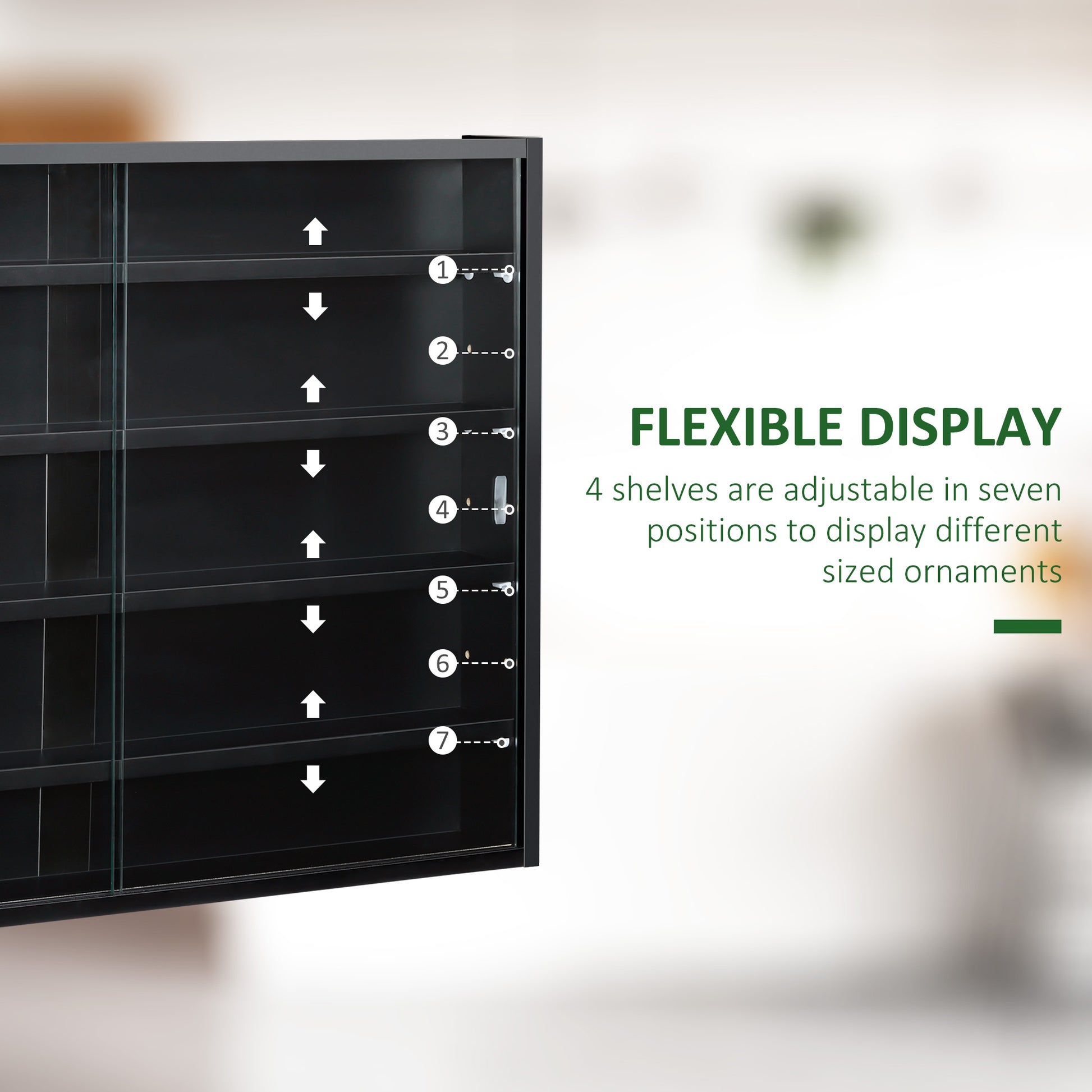 5-Tier Display Cabinet, Shot Glass Display Case, Glass Curio Cabinet with 2 Glass Doors and 4 Adjustable Shelves, Black