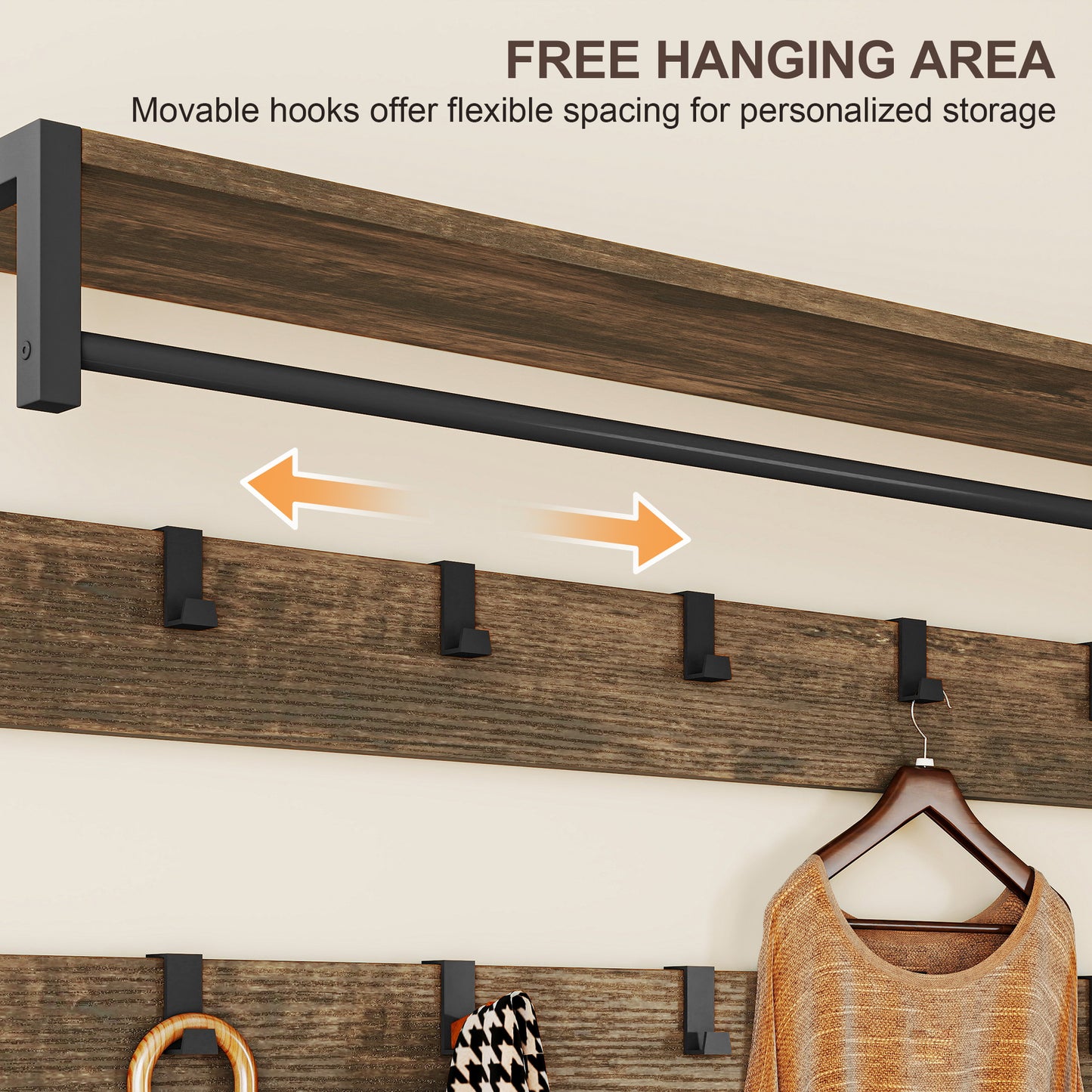 6-In-1 Hall Tree with Shoe Storage, Coat Rack Shoe Storage with 10 Hooks, 2 Fabric Drawers, Rustic Brown