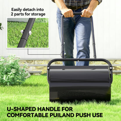 Heavy Duty Lawn Roller, 20" Push/Tow Behind Sod Roller, Grass Flattener Filled with 11gal Water/136lbs Sand, Black