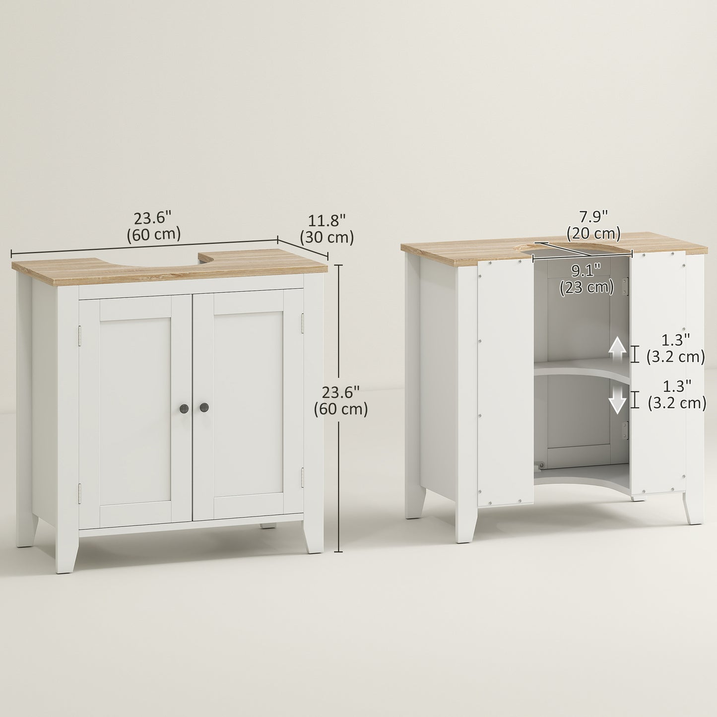 Bathroom Sink Vanity Unit, Under Sink Bathroom Cabinet with U-Shape Design and Adjustable Shelf, White