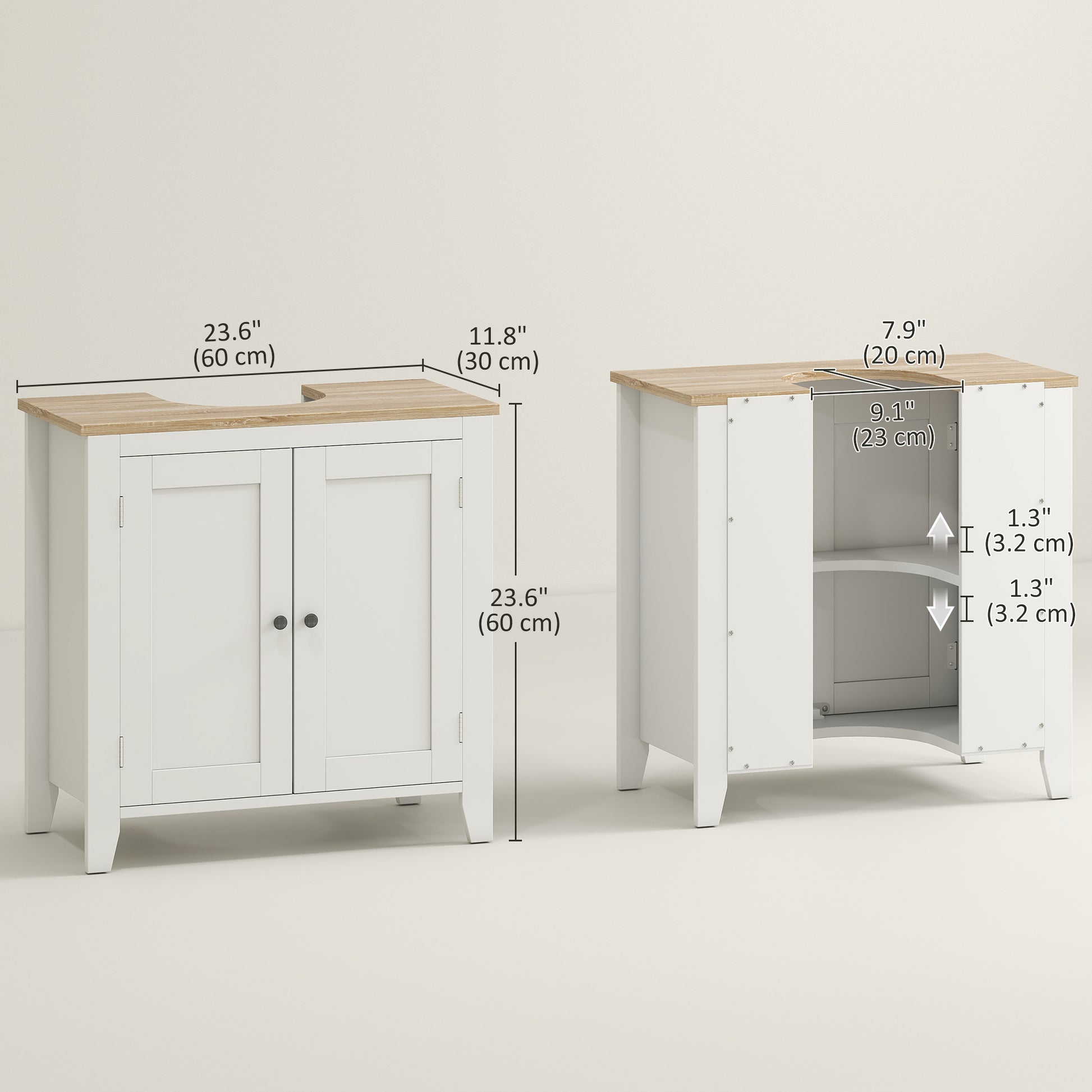 Bathroom Sink Vanity Unit, Under Sink Bathroom Cabinet with U-Shape Design and Adjustable Shelf, White