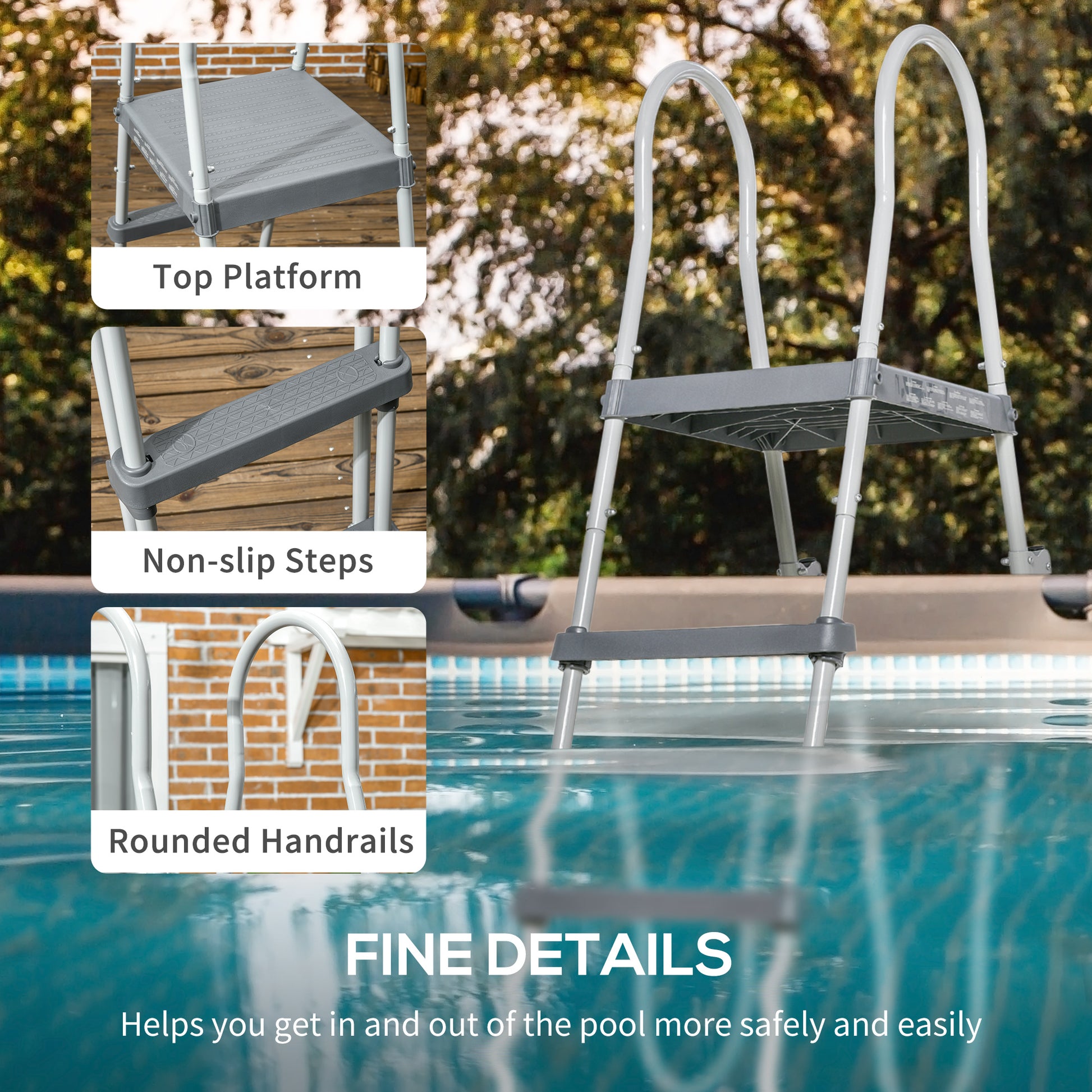 70" Above Ground Pool Ladder for 48" Pool Wall Height, Grey