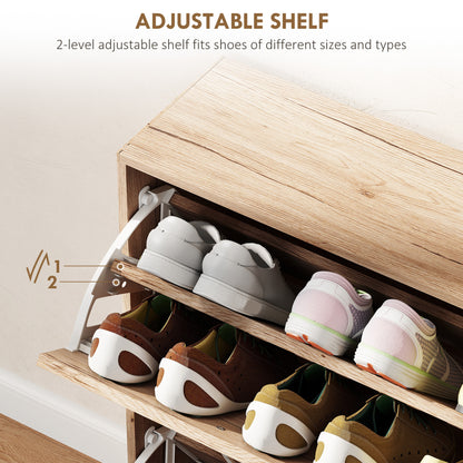 Shoe Storage Cabinet with 4 Flip Drawers, Narrow and Slim, 12-20 Pair of Shoes Organizer for Hallway, Entryway, Oak