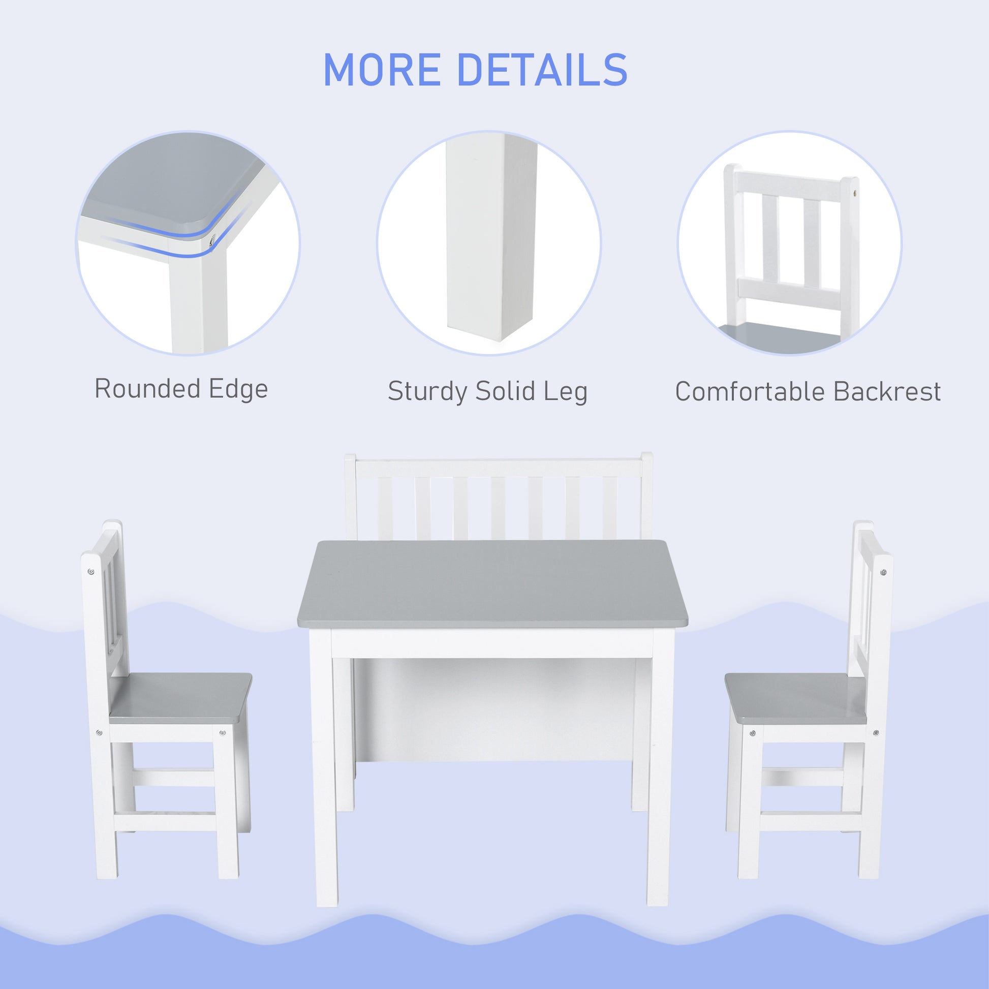Qaba 4-Piece Set Kids Wood Table Chair Bench with Storage Function Gift for Toddlers