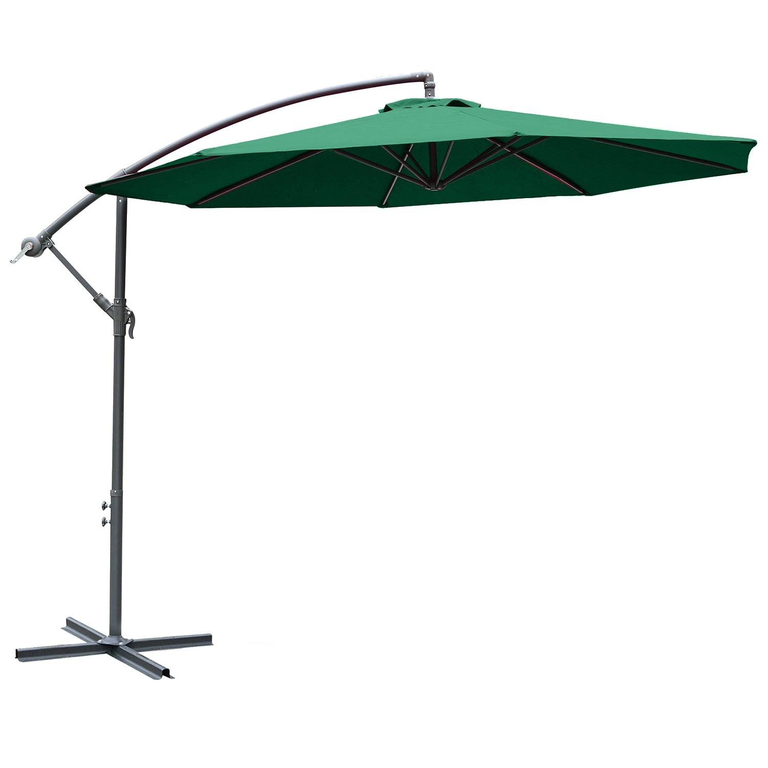 10' Deluxe Patio Umbrella, Outdoor Market Parasol, Banana Hanging Offset Sunshade with Crank, Cross Base, Dark Green