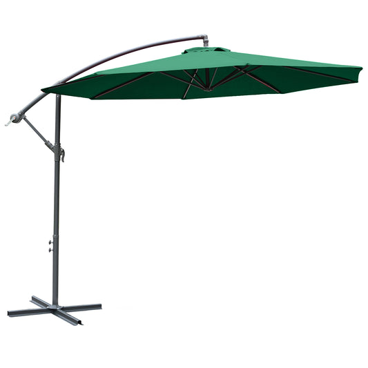10' Deluxe Patio Umbrella, Outdoor Market Parasol, Banana Hanging Offset Sunshade with Crank, Cross Base, Dark Green