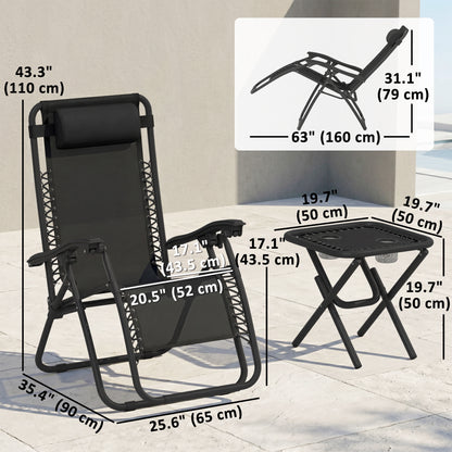 Zero Gravity Chair Set of 2 Patio Chair with Side Table Cupholders and Pillows for Pool, Backyard, Lawn, Black