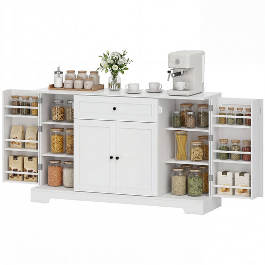 55" Modern Kitchen Storage Cabinet with Drawer, Adjustable Shelves, Small Kitchen Pantry with Door Racks, White