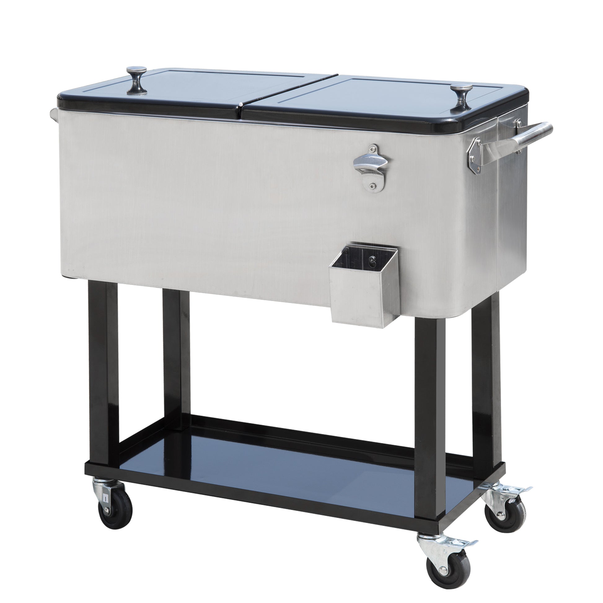 80 Quart Rolling Cooler Cart Ice Beer Beverage Cooling Bin for Outdoor Party, 35.4" x 15.4" x 32.7", Silver