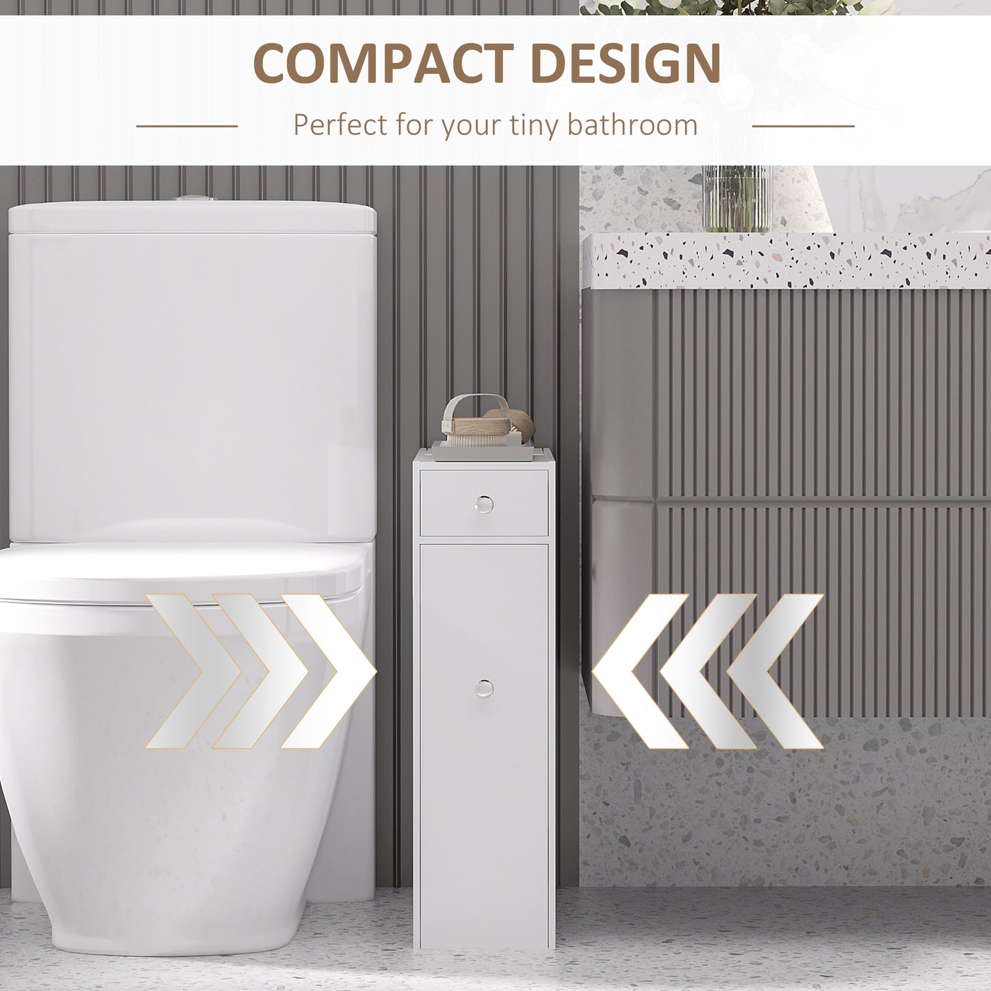 Space Saving Toilet Paper Cabinet, Narrow Bathroom Cabinet with Drawers and Hidden Storage, White