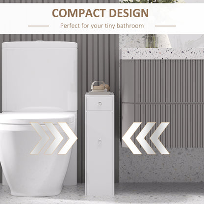 Space Saving Toilet Paper Cabinet, Narrow Bathroom Cabinet with Drawers and Hidden Storage, White