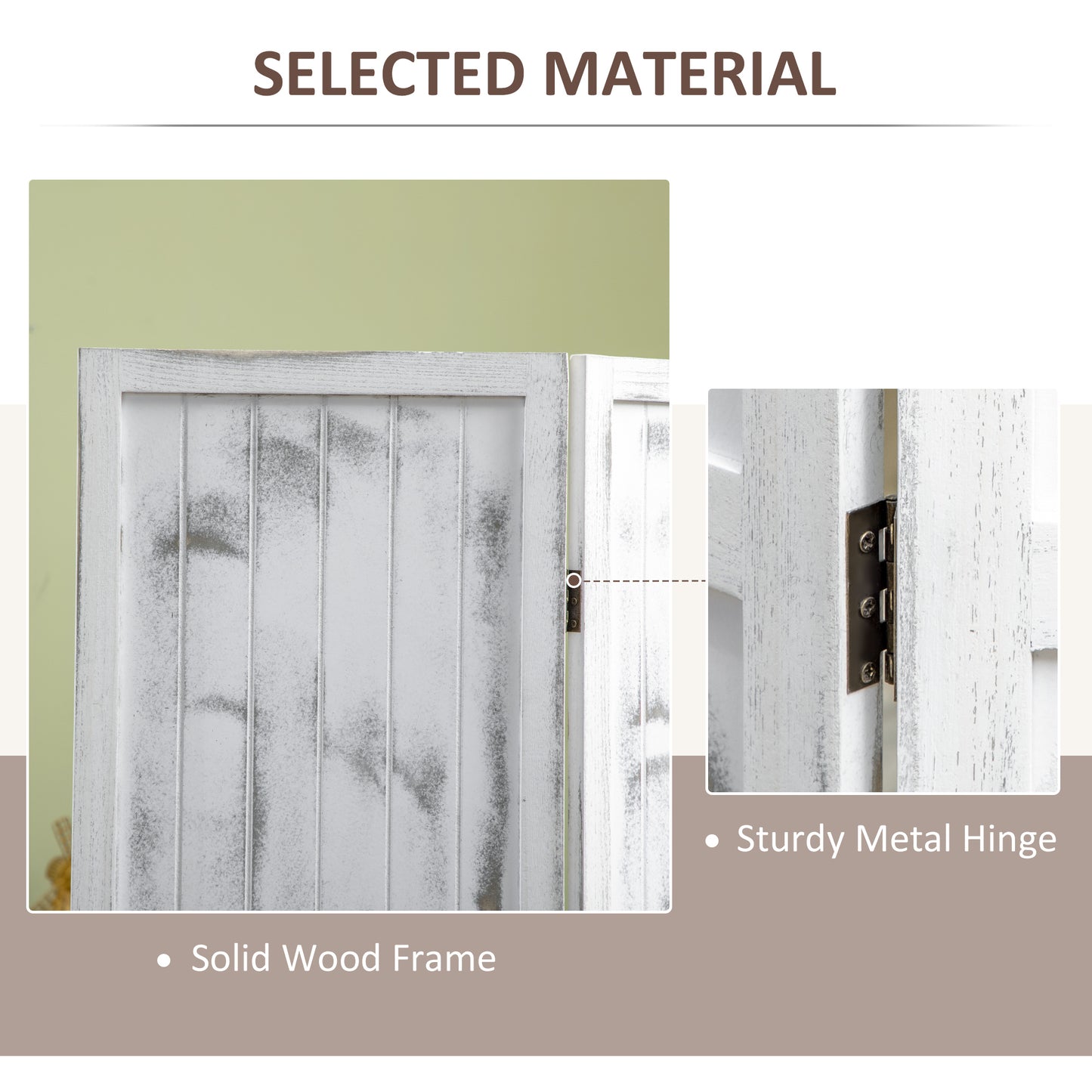 Screen Divider Room Divider Screen with Foldable Design for Indoor Bedroom Office 5.5' Rustic White