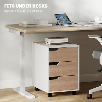 3 Drawer File Cabinet, Mobile Vertical Filing Cabinet with Wheels, Printer Stand with Storage for Home Office, Oak