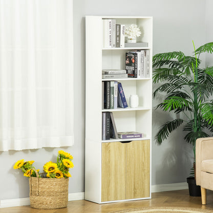 4-Tier Open Bookshelf with Doors Modern Home Office Bookcase Storage Cabinet for Living Room Bathroom Study, Oak
