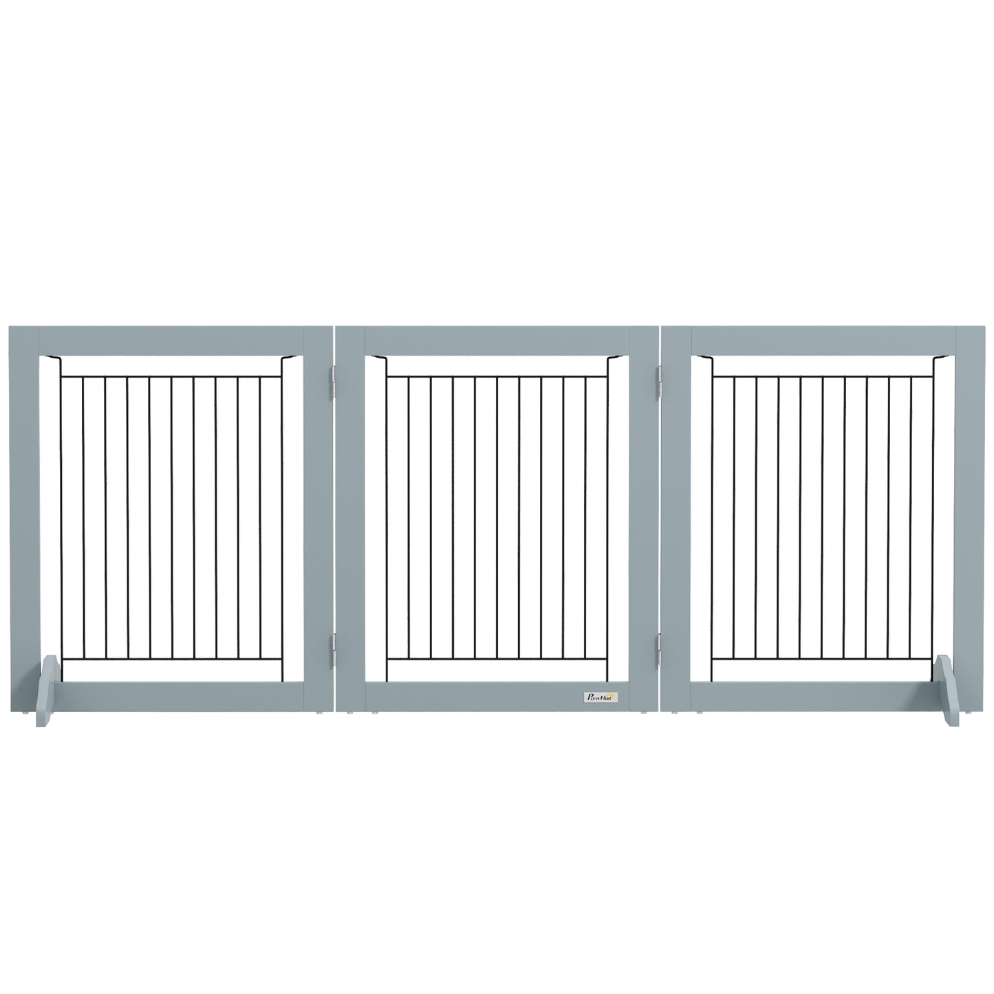 Freestanding Pet Gate, Folding Dog Gate with 2 Support Feet, 24" High, 3 Panels, for Small Dogs, Indoor Use - Grey