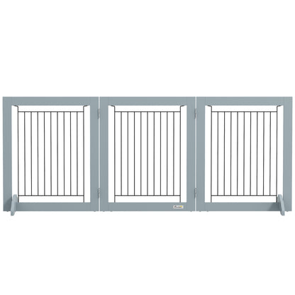 Freestanding Pet Gate, Folding Dog Gate with 2 Support Feet, 24" High, 3 Panels, for Small Dogs, Indoor Use - Grey