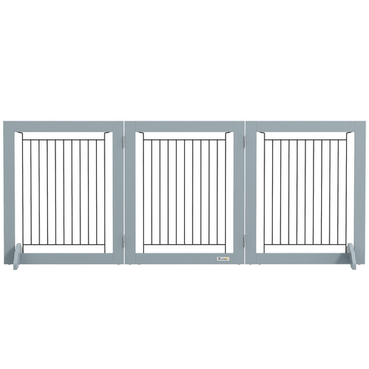 Freestanding Pet Gate, Folding Dog Gate with 2 Support Feet, 24" High, 3 Panels, for Small Dogs, Indoor Use - Grey