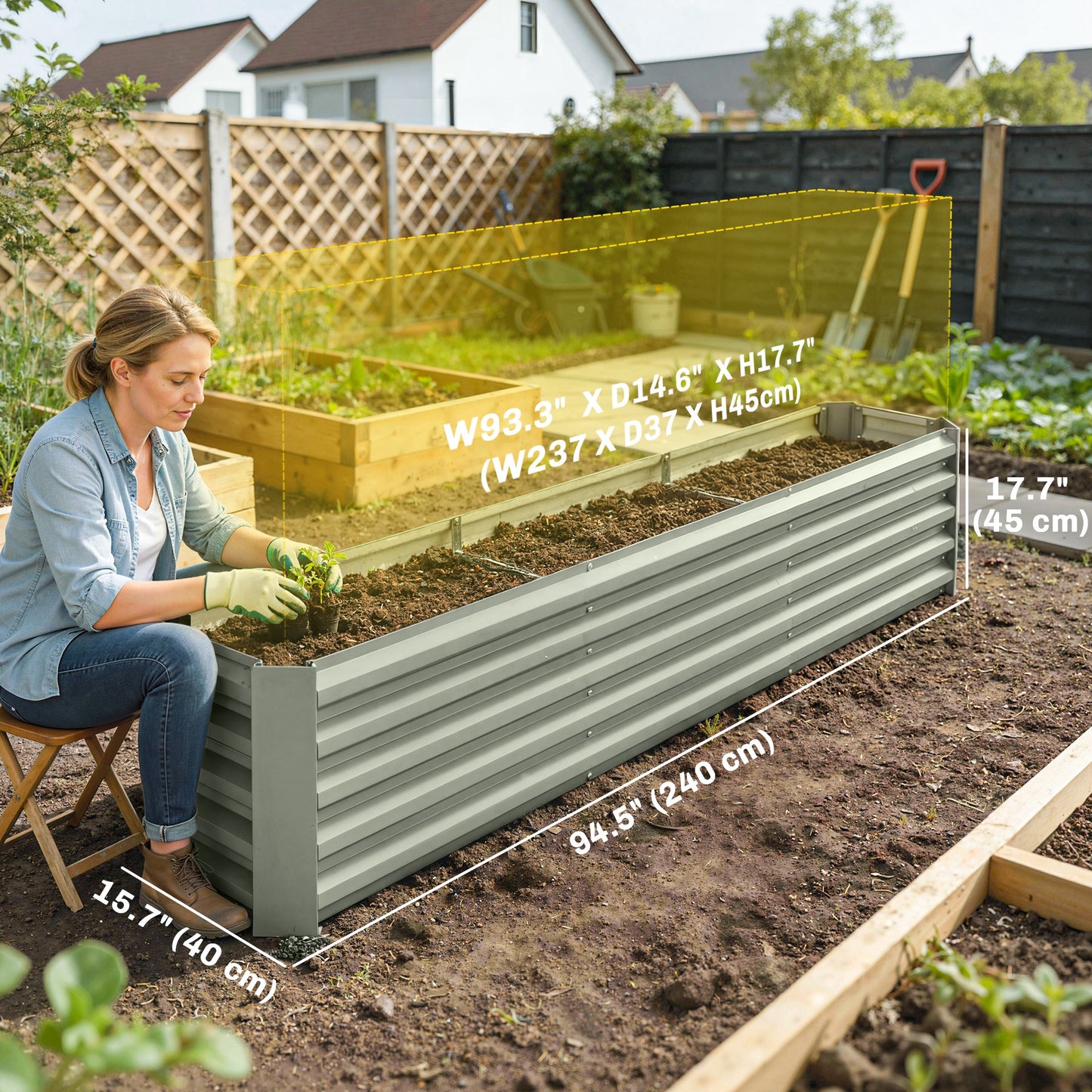 8 x 1.3 x 1.5ft Galvanized Raised Garden Bed, Reinforced Outdoor Planter Box with Open Bottom, Light Grey