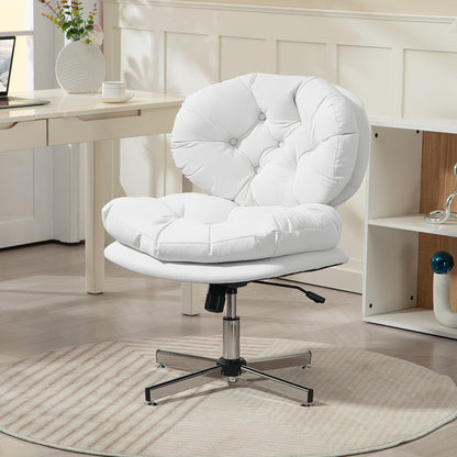 Computer Desk Chair, Armless Office Chair with Wide Padded Seat and Adjustable Height, White