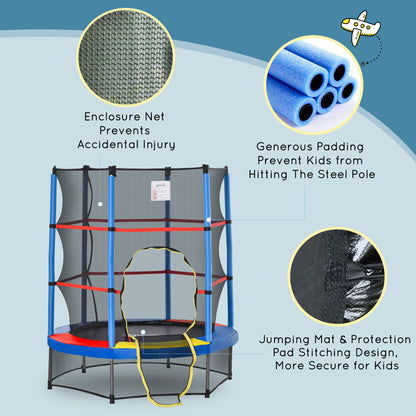 55" Kids Trampoline with Enclosure Net for Indoor/Outdoor, Trampoline for Boys and Girls Age 3-6 Years, Multi-Coloured