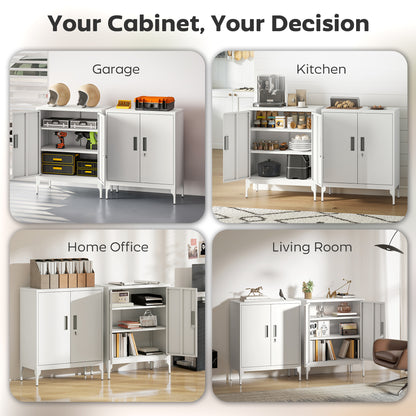 Office Storage Cabinet with Lock, Filing Cabinet with Adjustable Shelves and Doors for Home Office, Garage, White