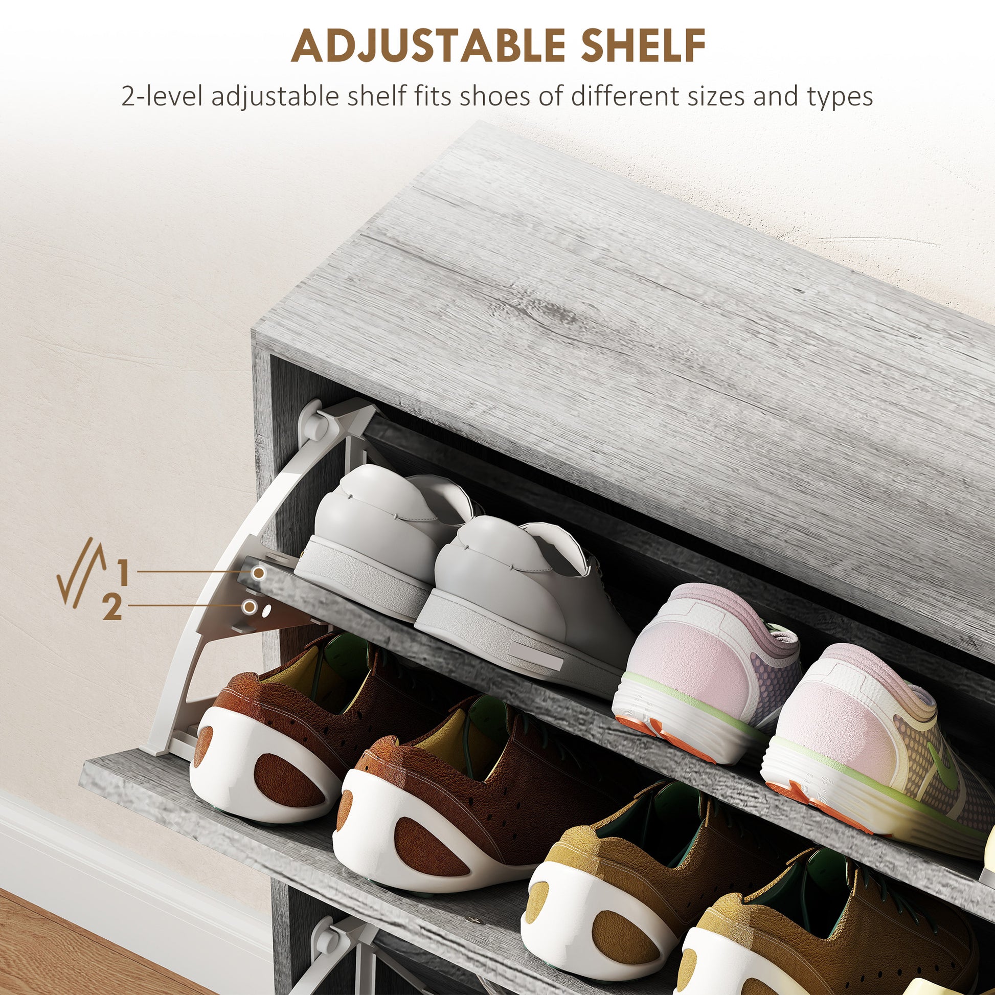 Shoe Storage Cabinet with 4 Flip Drawers, Narrow and Slim, 12-20 Pair of Shoes Organizer for Hallway, Entryway, Grey