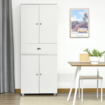 72" Kitchen Pantry Cabinet, Modern Kitchen Pantry Storage Cabinet with 4 Doors and 3 Adjustable Shelves, White