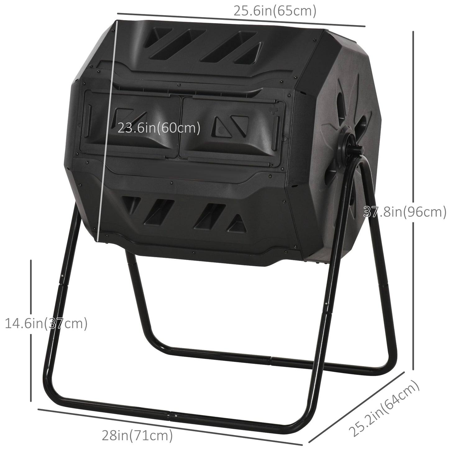 43 Gallon (160L) Tumbling Compost Bin Outdoor Dual Chamber 360° Rotating Composter with Sliding Doors, Solid Steel Frame and Gloves, Black