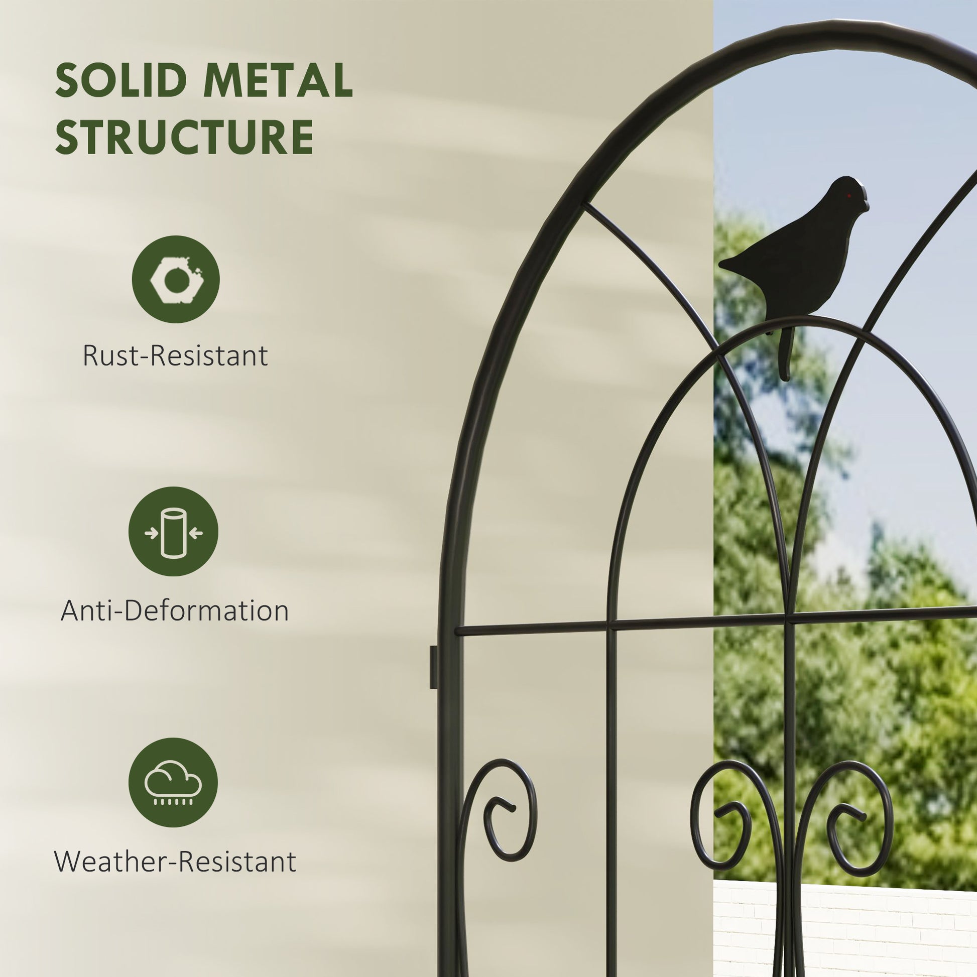 Set of 2 Metal Garden Trellis, Decorative Trellis Panels, Bird Design, 180 x 50 cm, Black
