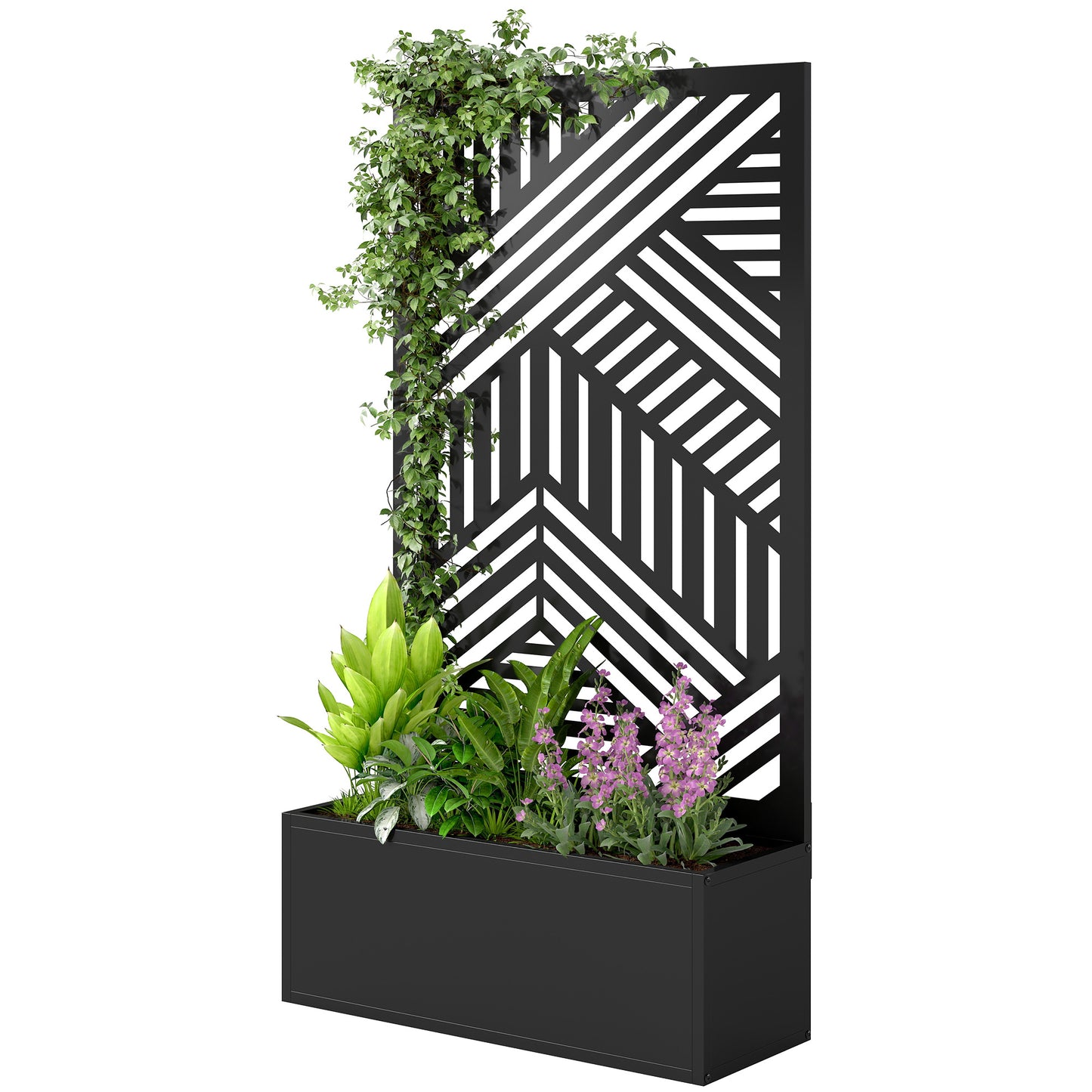 Metal Planter Box with Trellis, 44.5" Raised Garden Bed with Trellis Privacy Screen for Climbing Plants