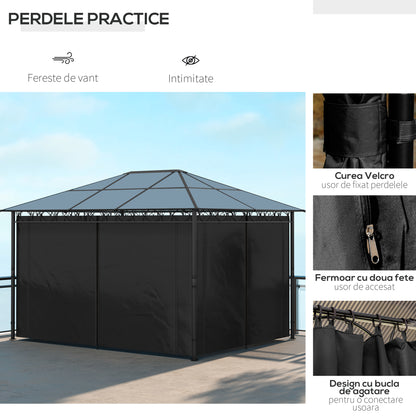 13' x 10' Polycarbonate Hardtop Gazebo Canopy, Outdoor Patio Gazebo with Aluminum Frame & Curtains, Dark Grey