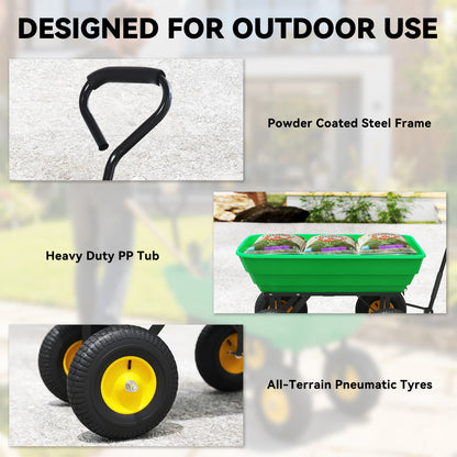 Garden Dump Cart Heavy Duty 440lbs Wagon with Steel Frame and 10'' Pneumatic Tires, Green