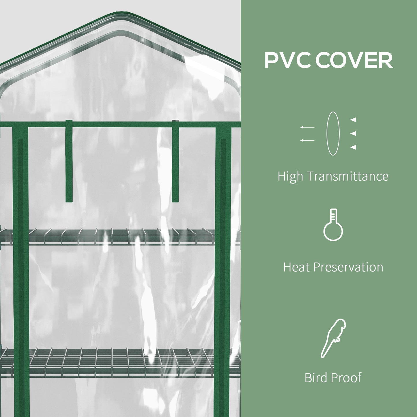 27" x 20" x 65" Portable Greenhouse with 4 Tier Shelves and Wheels, Outdoor Hot House Plant Flower Greenhouse, Steel Frame, Plastic Cover, Clear