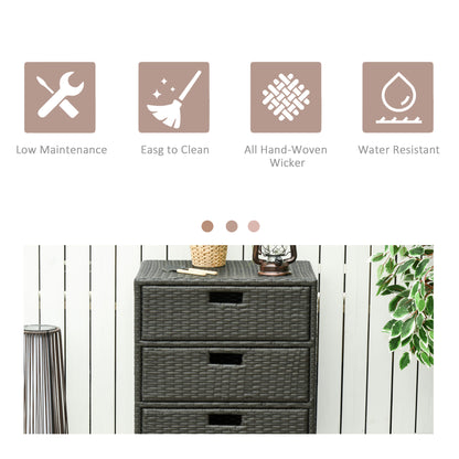 32" Poolside Rattan Wicker Patio Organizer Storage Cabinet Bathroom Storage w/ 3 Large Drawers Garden Outdoor