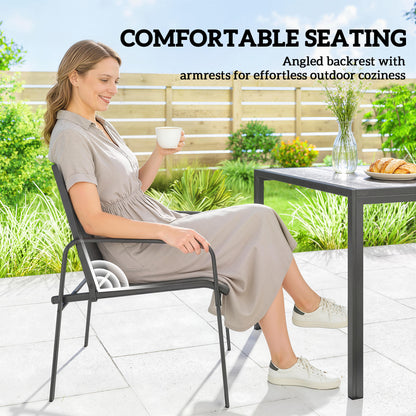Outdoor Dining Set for 6, Faux Wood Patio Table and Chairs with Breathable Mesh Seat, Galvanized Steel Frame, Black