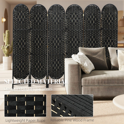 Bohemian Privacy Screen, Folding Room Divider with 6 Panels and Arched Top for Bedroom Living Room Office, Black